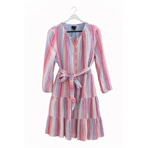 J. Crew Women’s Belted Button-Up Dress in Pastel Stripe Size Large - Picture 2 of 5